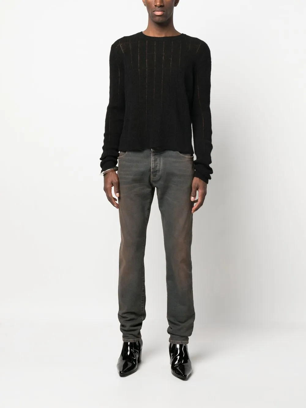 Shop Saint Laurent Openwork Rib-knit Jumper In Schwarz