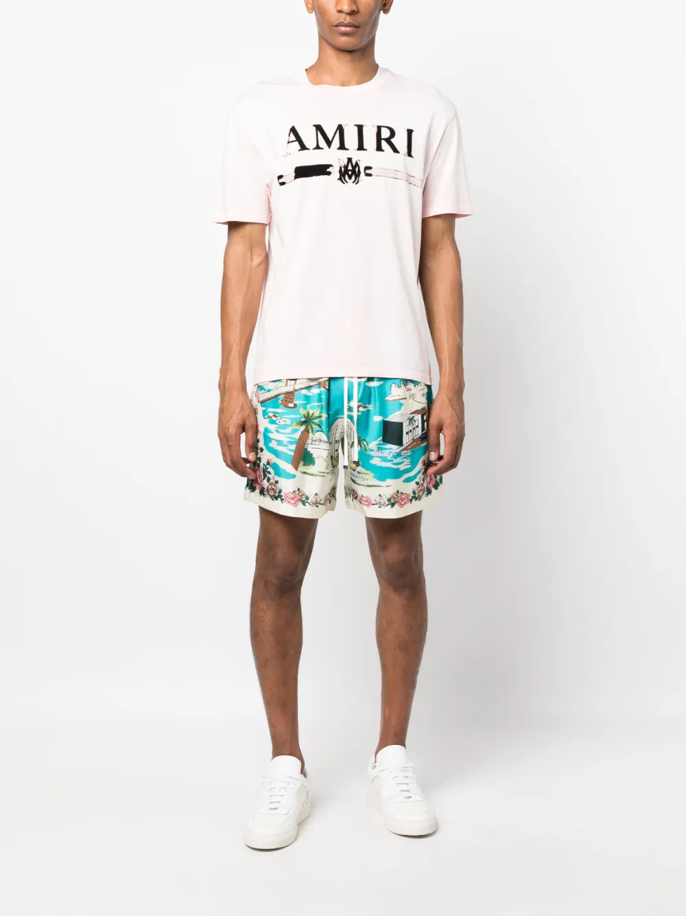 AMIRI graphic-print silk shorts - Blauw