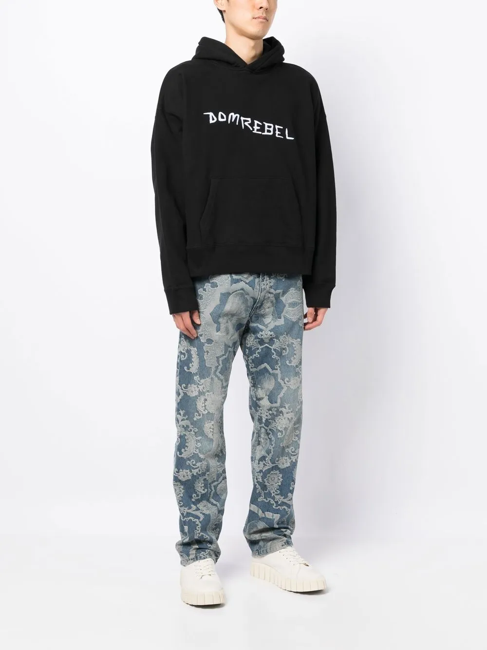 Domrebel Caveman Embroidered-logo Hoodie In Black