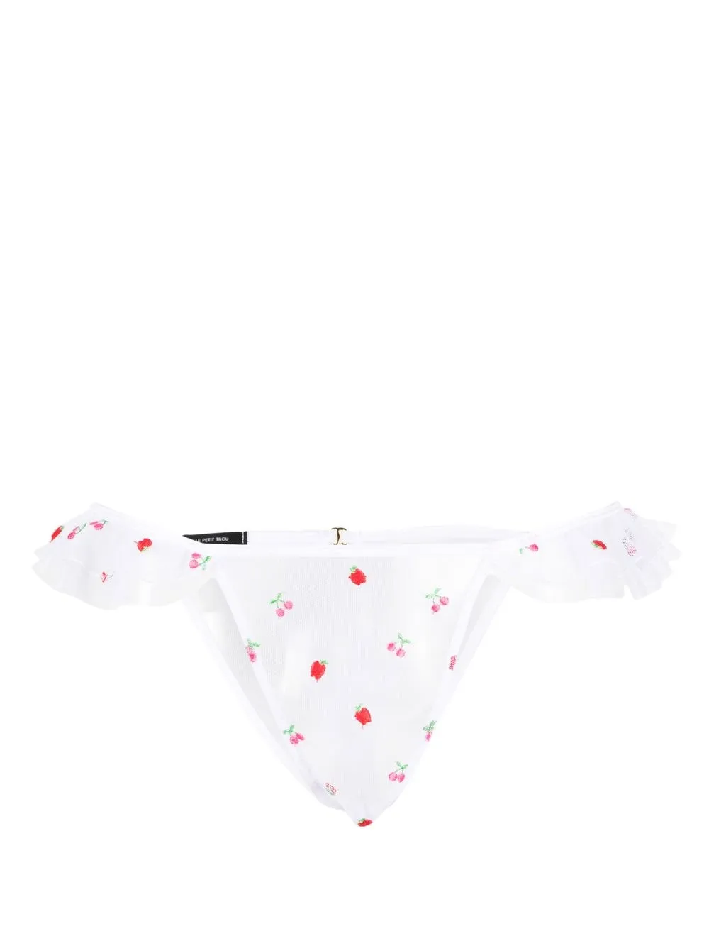 

LE PETIT TROU fruit-embroidered frilled brief - White