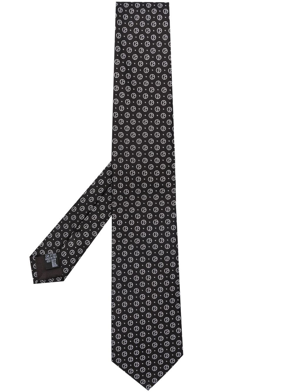 Giorgio Armani 经典logo提花真丝领带 In Black