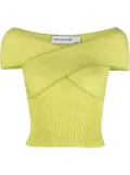 Self-Portrait knitted off-shoulder top - Green