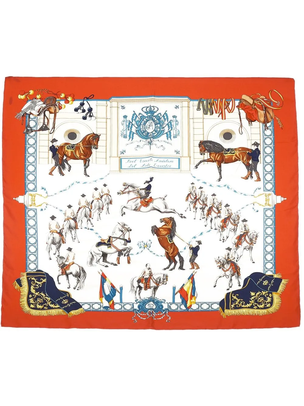 

Hermès pre-owned Real Escuela Andaluza Del Arte Ecuestre silk scarf - White