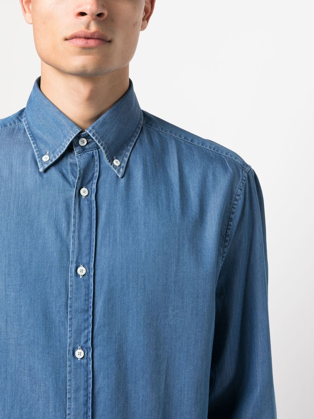 Shop Brunello Cucinelli Long Sleeve Denim Shirt In Blue