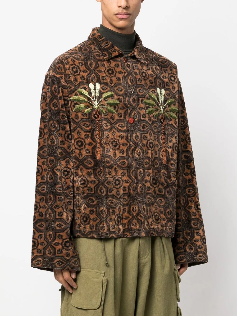 Story Mfg. Short On Time Printed Cotton-velvet Jacket In Brown