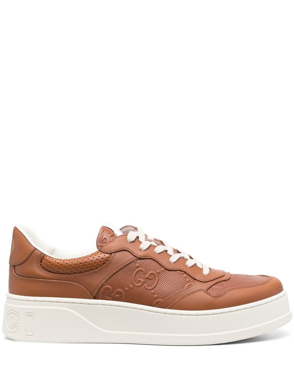 Shop Gucci Gg Logo-embossed Sneakers In Brown