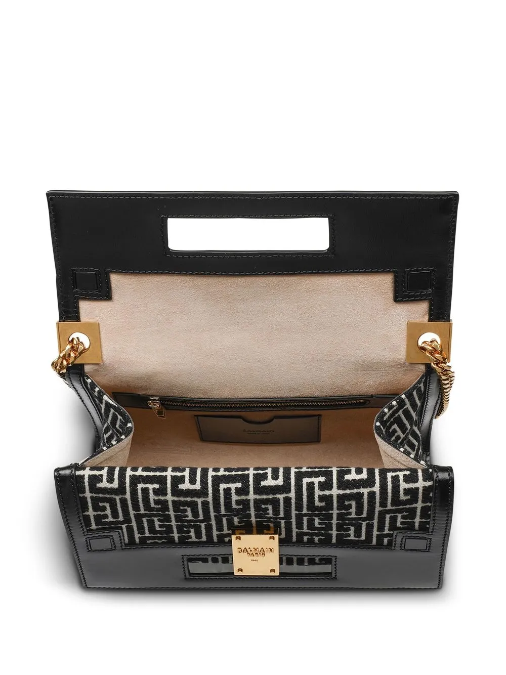 Shop Balmain Bifold Monogram Shoulder Bag In Black