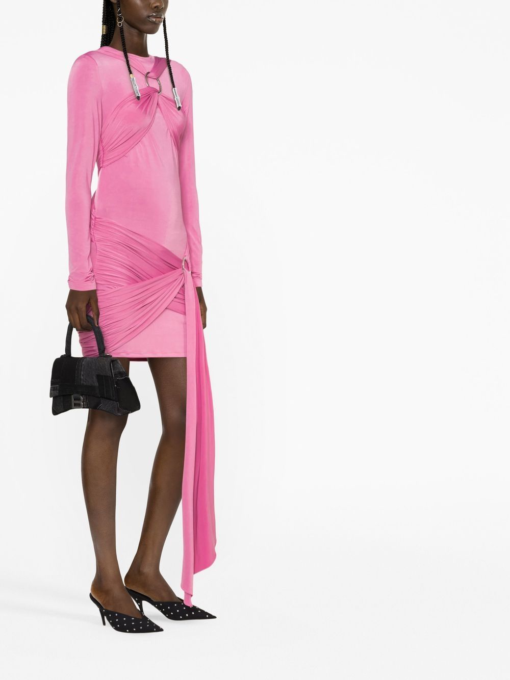 Shop Attico Draped Long-sleeve Minidress In Pink