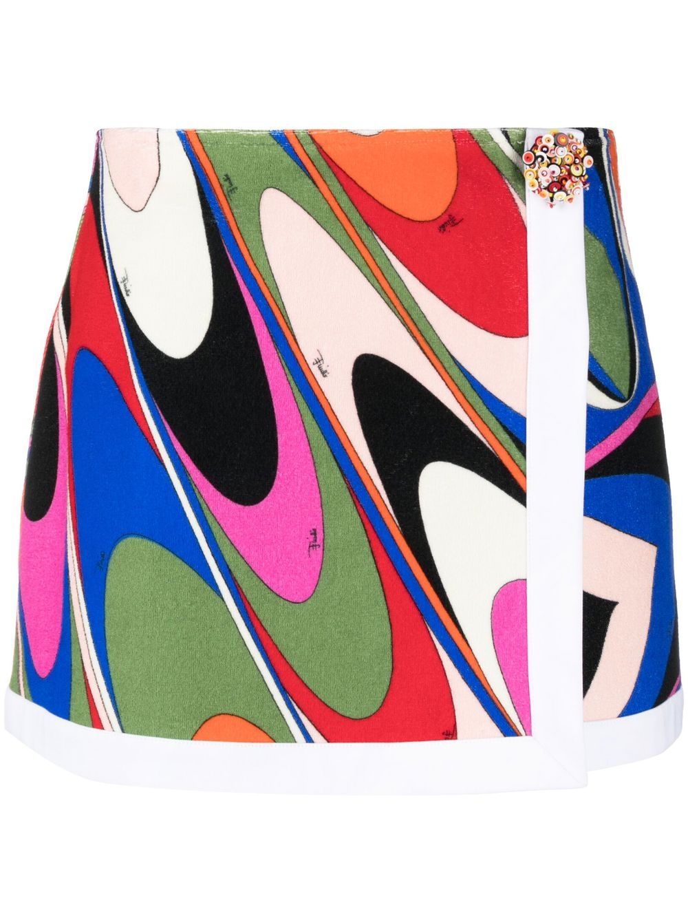 Pucci Terry Cloth Onde Print Mini Skirt In Blu Fuxia