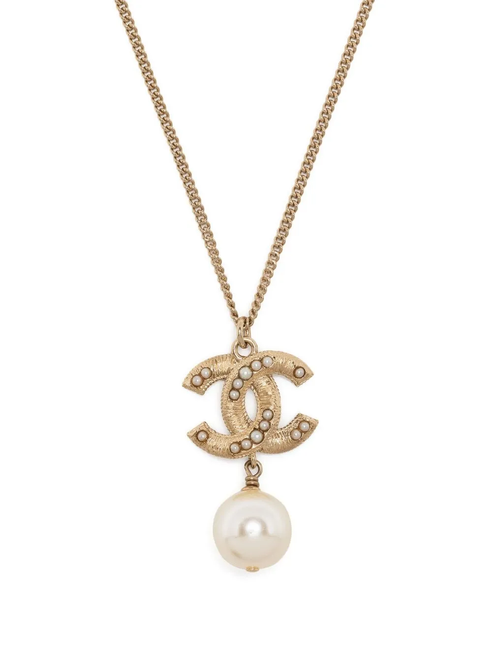 

Chanel Pre-Owned 2016 logo faux-pearl necklace - Gold