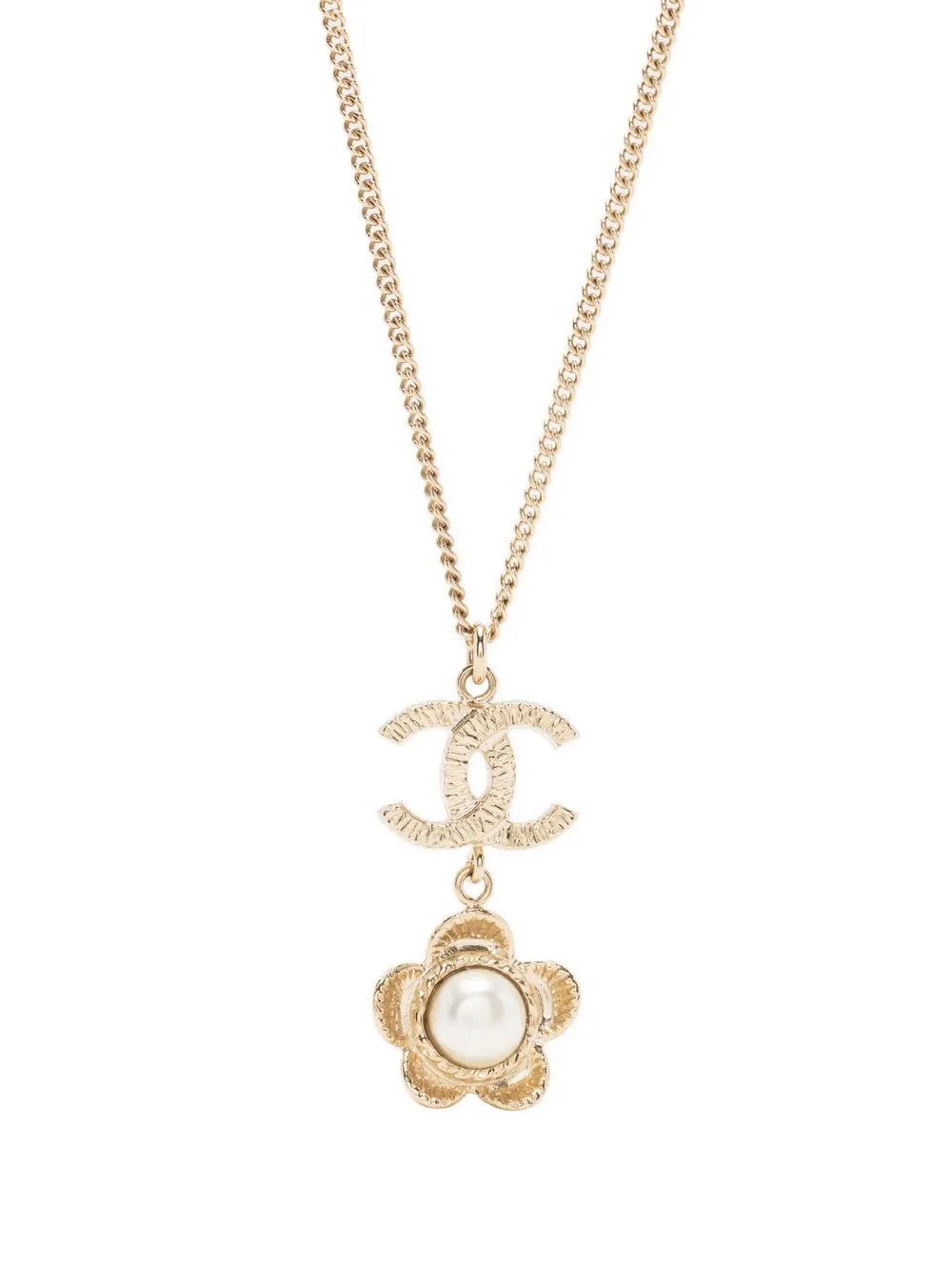 

Chanel Pre-Owned 2016 logo camellia pendant necklace - Gold