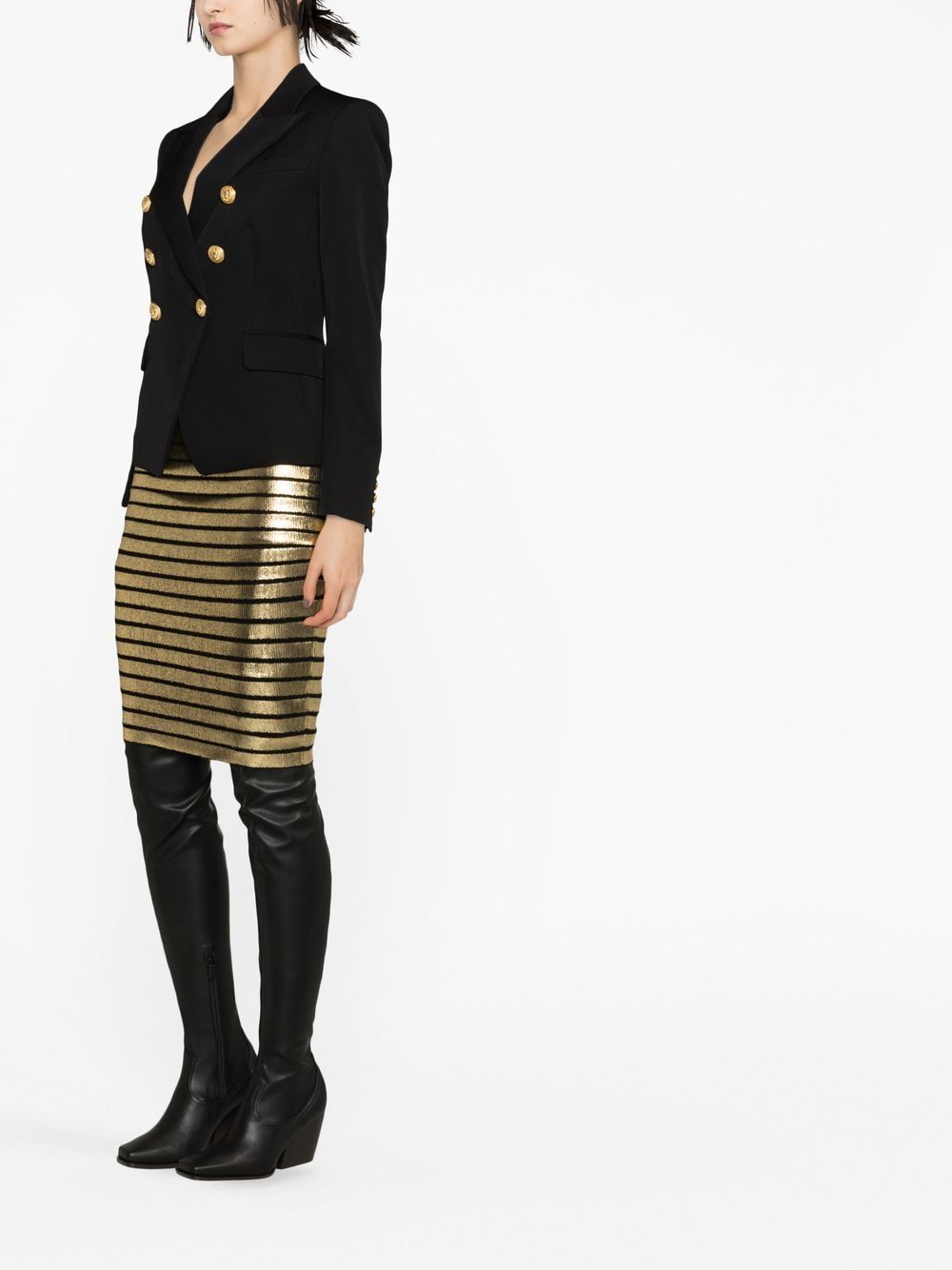 Shop Balmain Stripe-detail Midi Skirt In Gold
