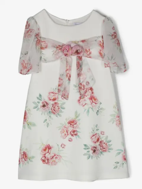 Patachou floral-appliqué rose-print dress