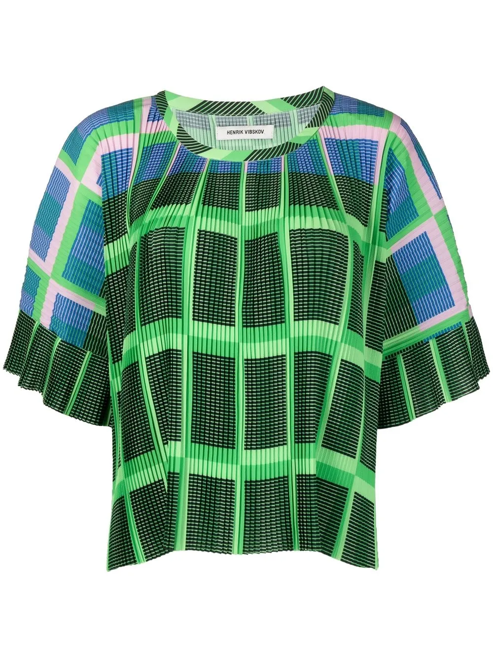 

Henrik Vibskov plissé-effect check-pattern blouse - Green