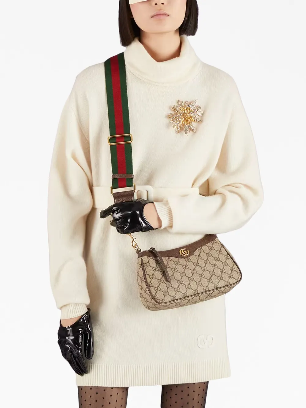 Shop Gucci Small Ophidia Shoulder Bag In Neutrals