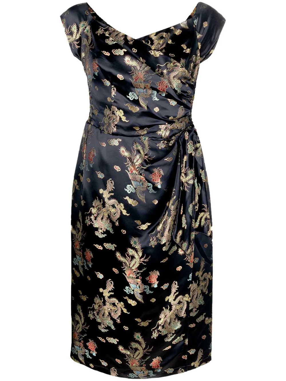 

A.N.G.E.L.O. Vintage Cult 1990s Chinese dragon embroidery silk dress - Blue