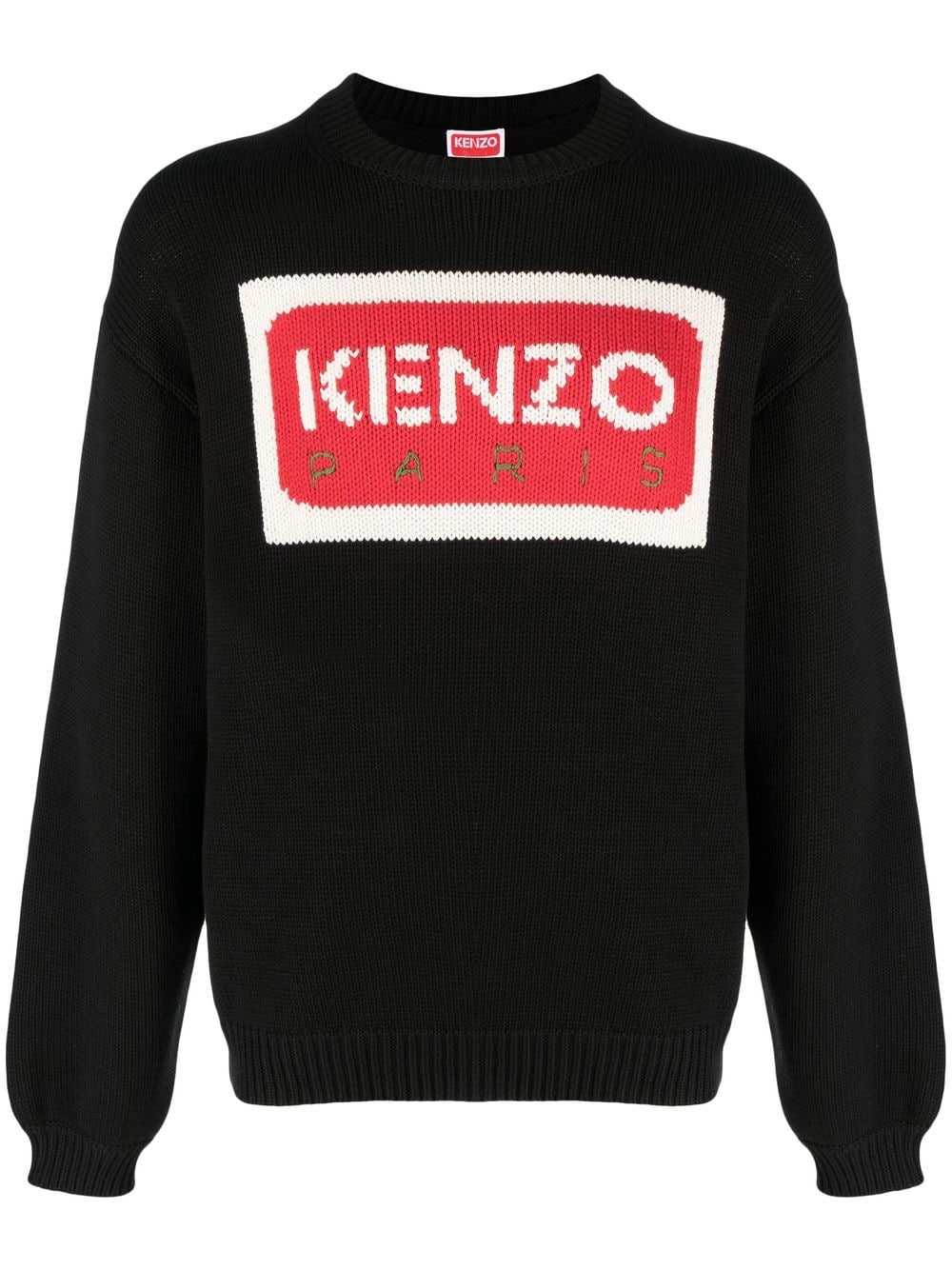 Kenzo Logo Intarsia Crew Neck Jumper In Black