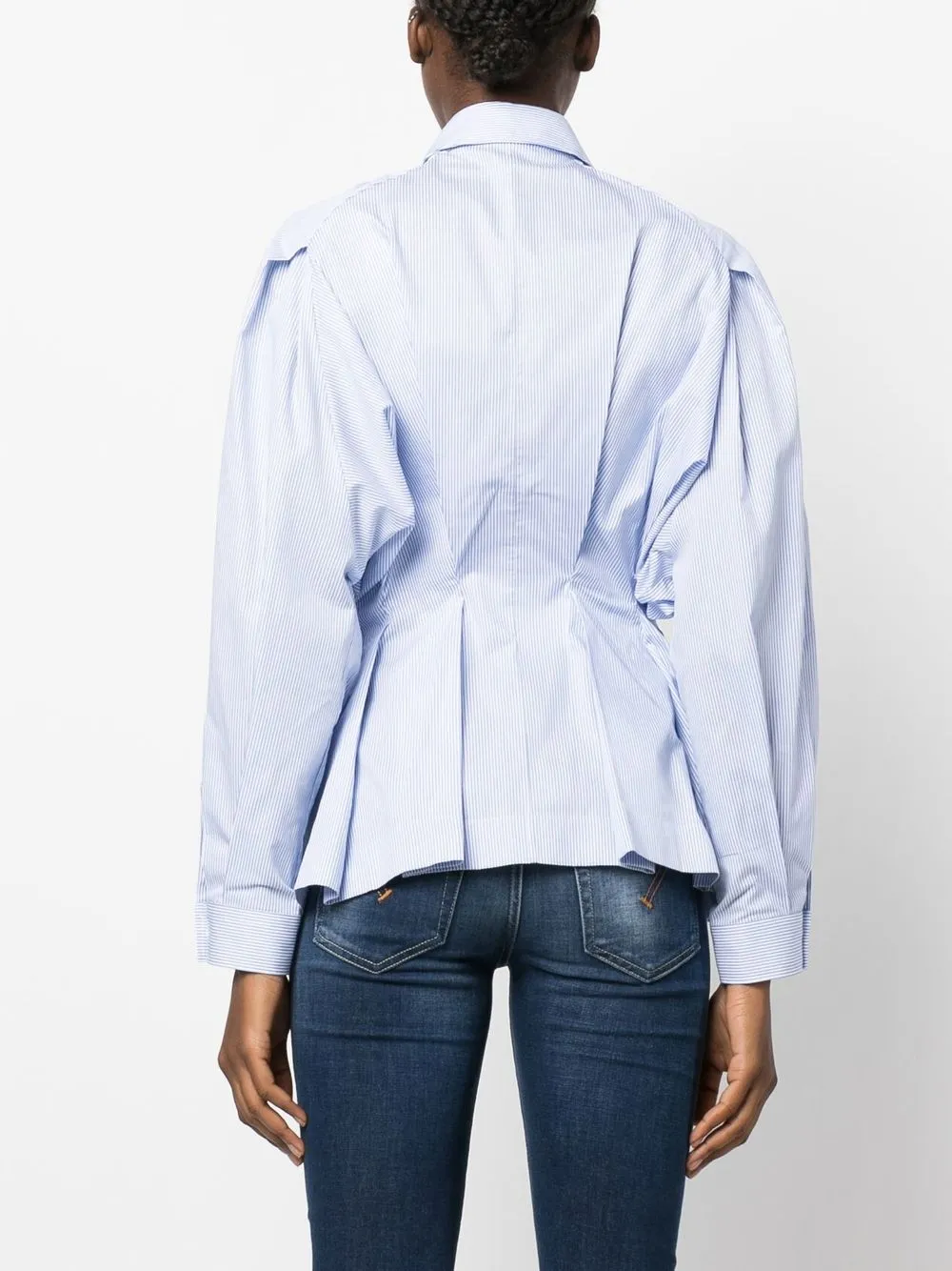 Shop Palmer Harding Gathered-waist Cotton Shirt In Blue