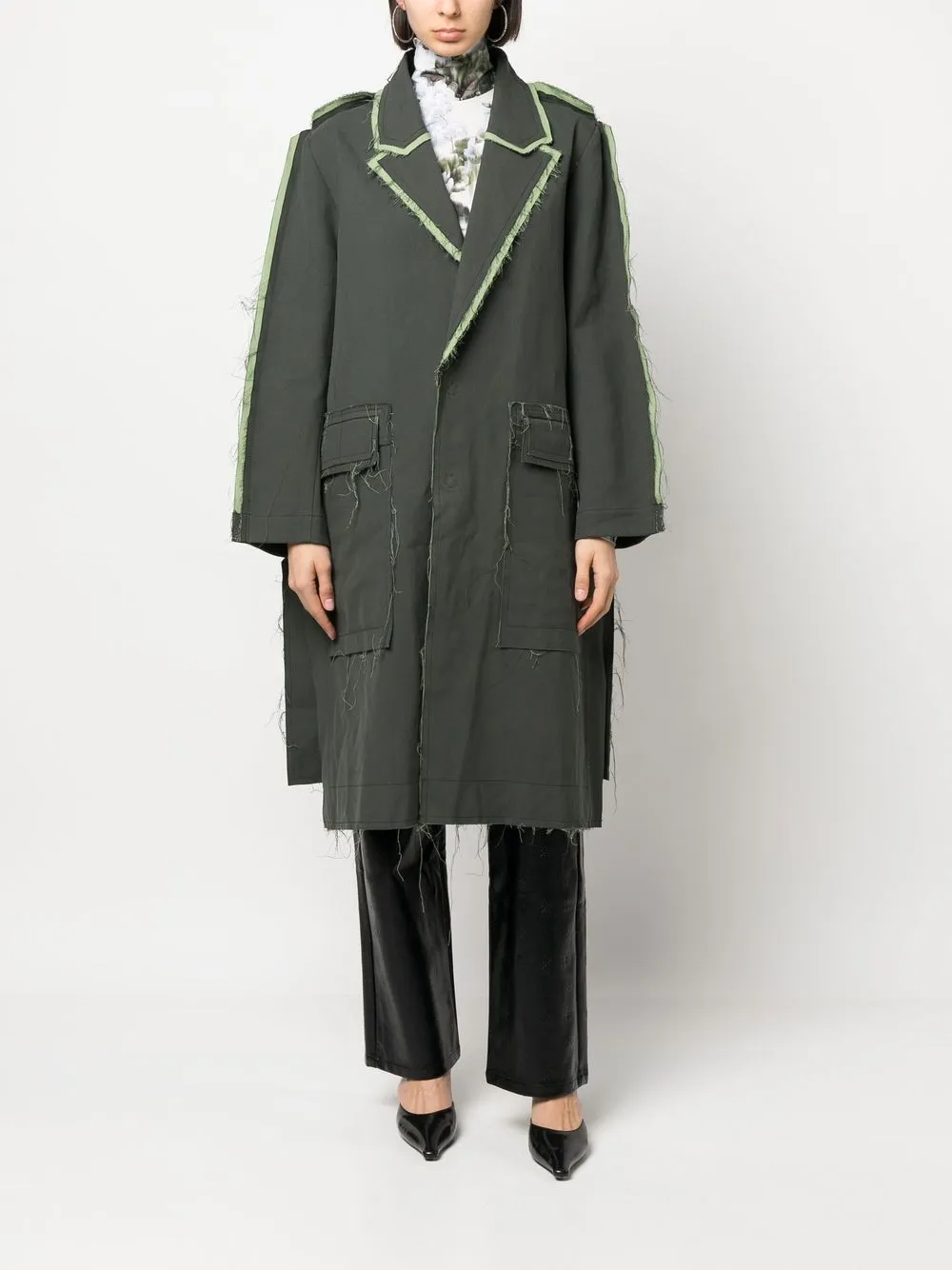 Shop Henrik Vibskov Distressed-finish Trim Detail Coat In Green