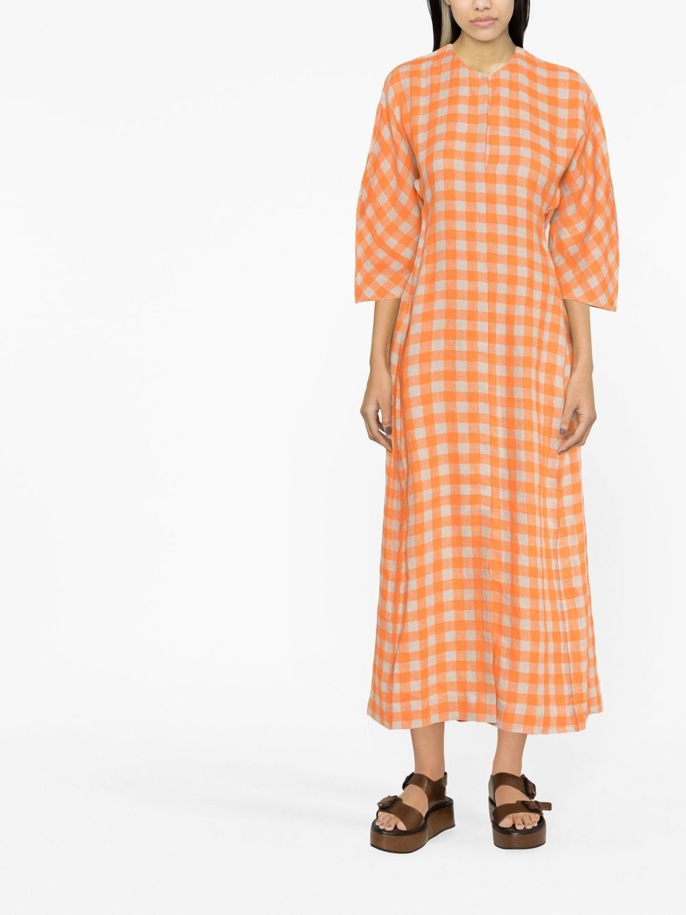 Shop Henrik Vibskov Check-print Tie-back Maxi Dress In Orange