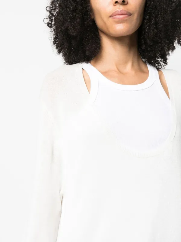 Prada Pre-Owned 2000s Longline Plunge T-shirt | White | FARFETCH RO