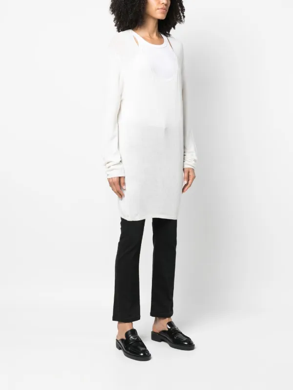トップス 00s archive prada long t-shirts Prada Pre-Owned 2000s Longline Plunge T-shirt | White | FARFETCH RO
