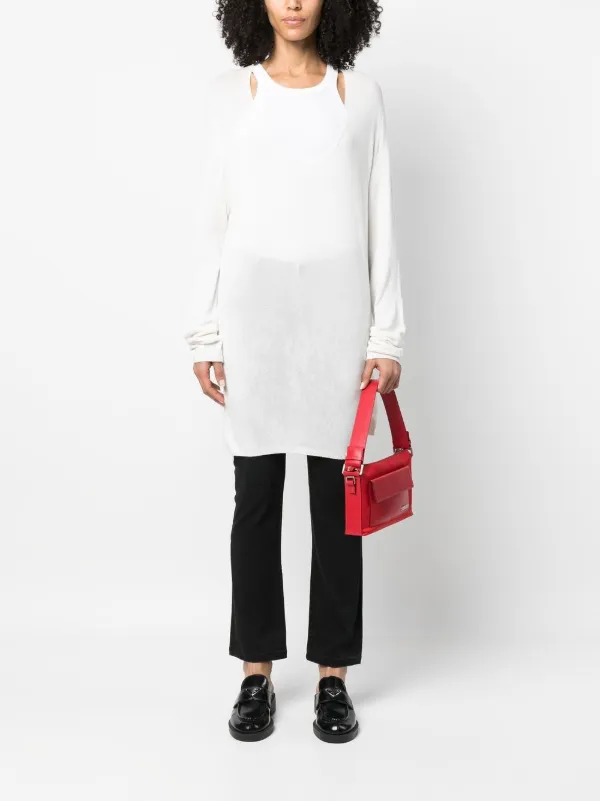 Prada Pre-Owned 2000s Longline Plunge T-shirt | White | FARFETCH RO