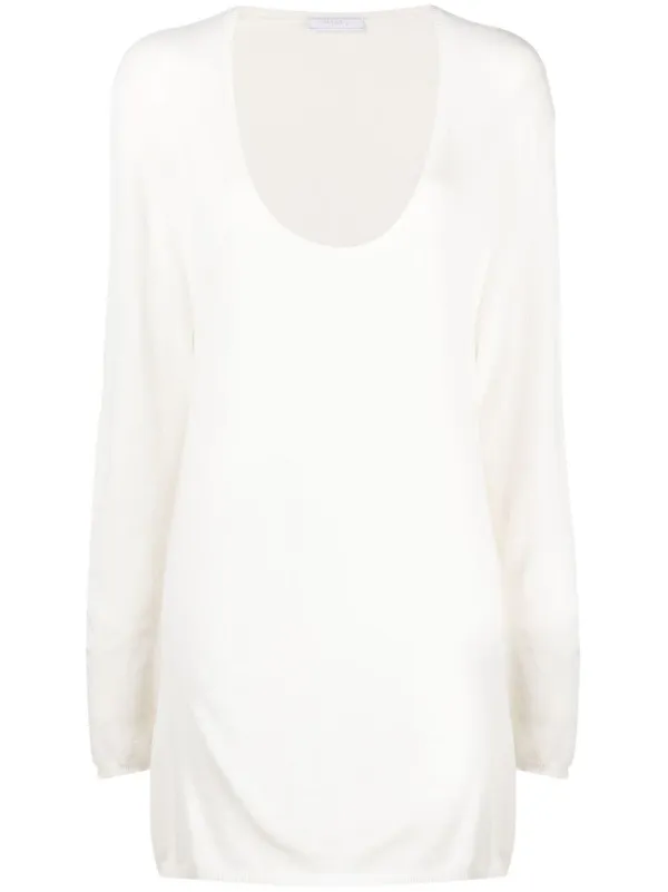 トップス 00s archive prada long t-shirts Prada Pre-Owned 2000s Longline Plunge T-shirt | White | FARFETCH RO