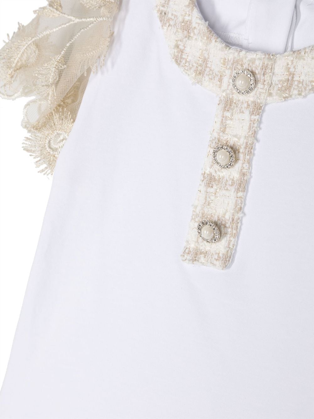 Shop Patachou Lace-sleeves T-shirt In White