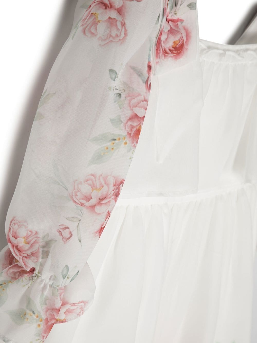 Shop Patachou Rose-print Square-neck Dress In White