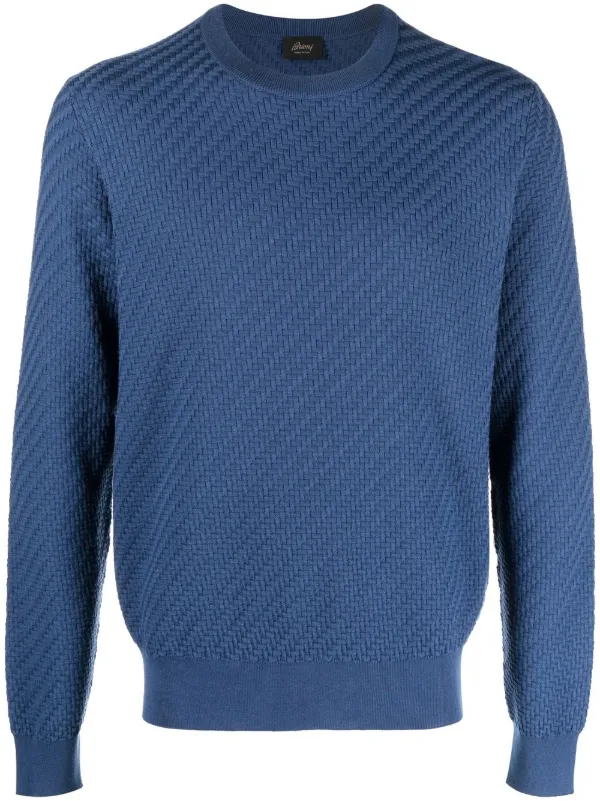 Brioni Textured Ribbed-trim Jumper in Blue