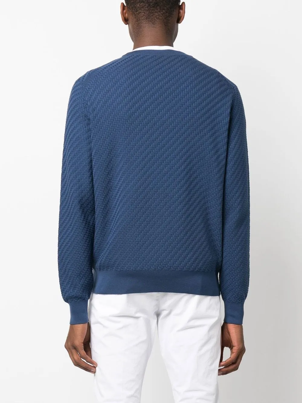 Brioni Textured Ribbed-trim Jumper In Blue