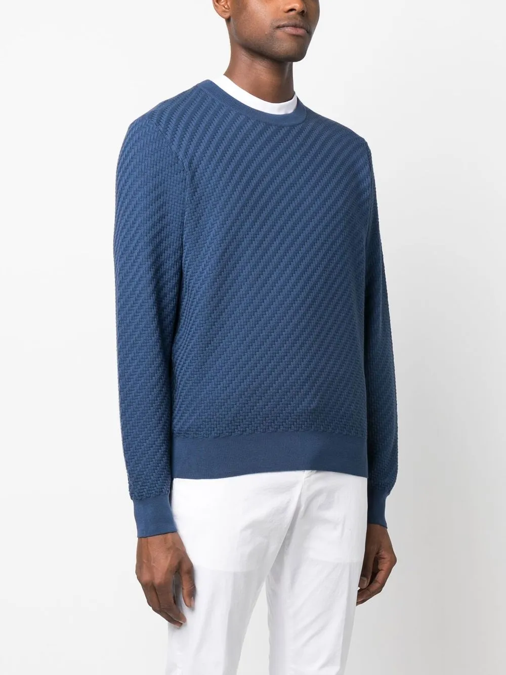 Brioni Textured Ribbed-trim Jumper In Blue