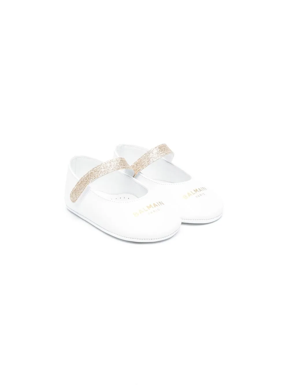 

Balmain Kids logo-print leather ballerina shoes - White