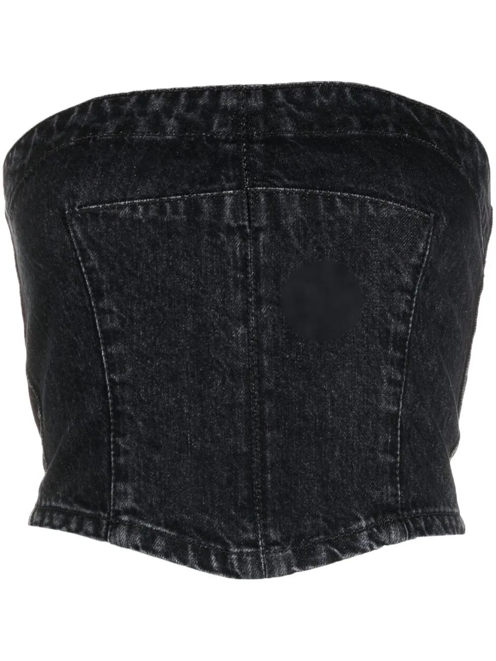 Stella Mccartney Washed Denim Cropped Bustier Top In Black