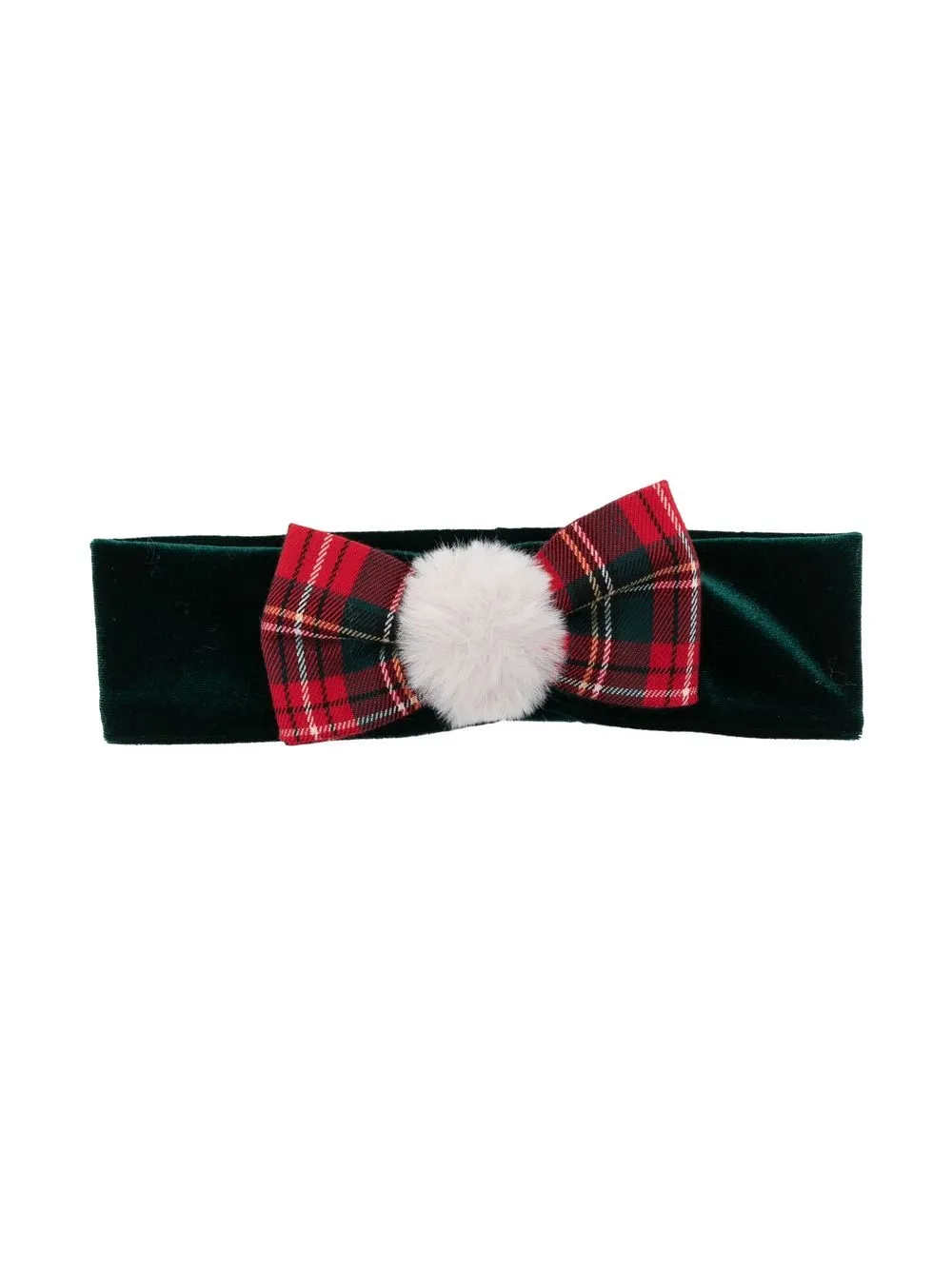 

La Stupenderia pompom-detail tartan head band - Green