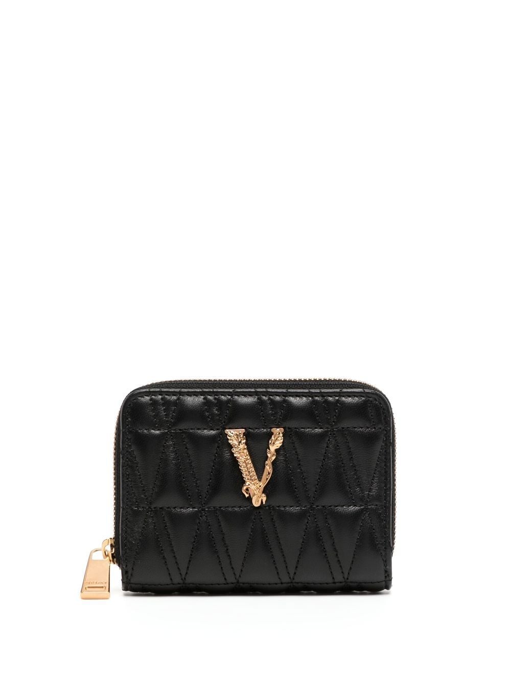 Shop Versace Leather Zip Around Wallet In 黑色