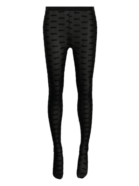 logo-print semi-sheer tights