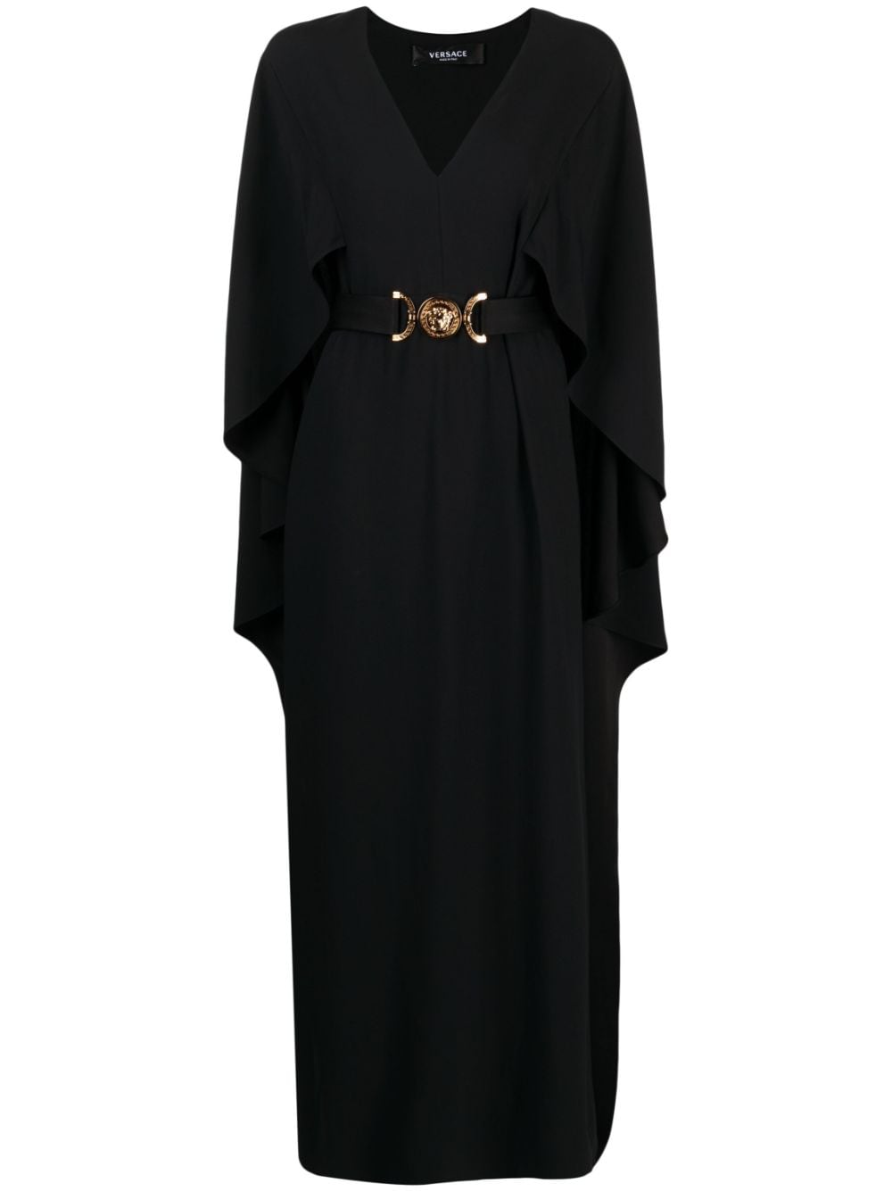 Versace V-neck Medusa-belt maxi dress – Black