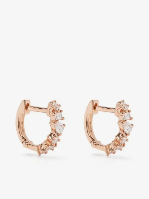 Ef Collection 14kt rose gold diamond huggie earring