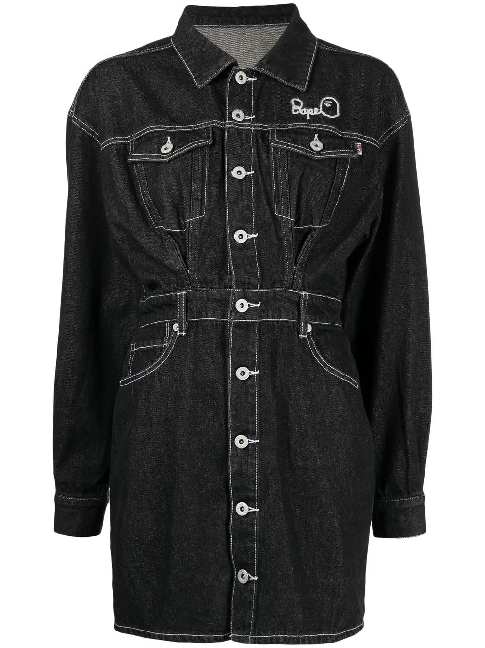 

A BATHING APE® vestido de mezclilla con logo bordado - Negro