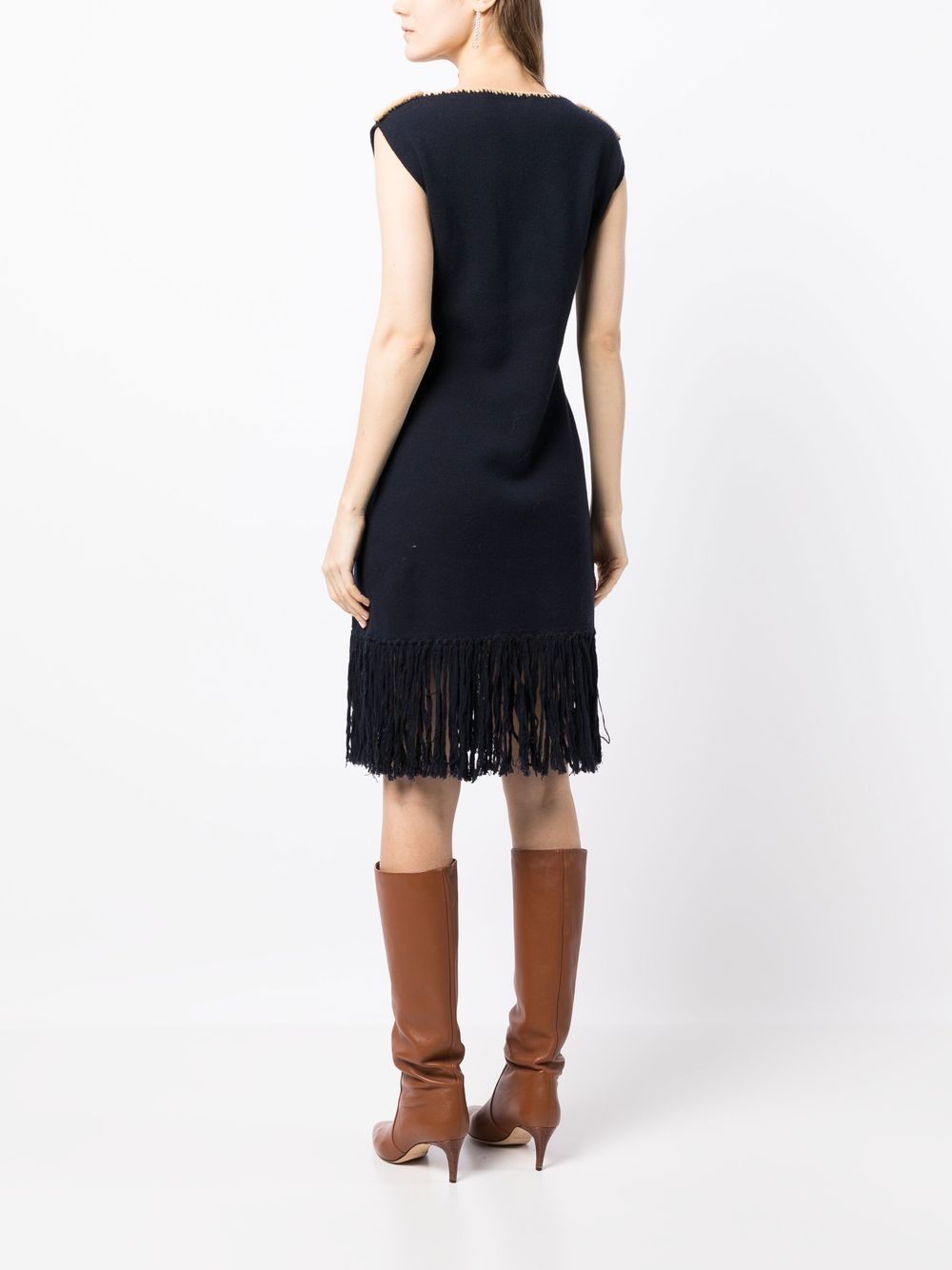Shop Onefifteen Fringed-edge Wool Dress In Blue