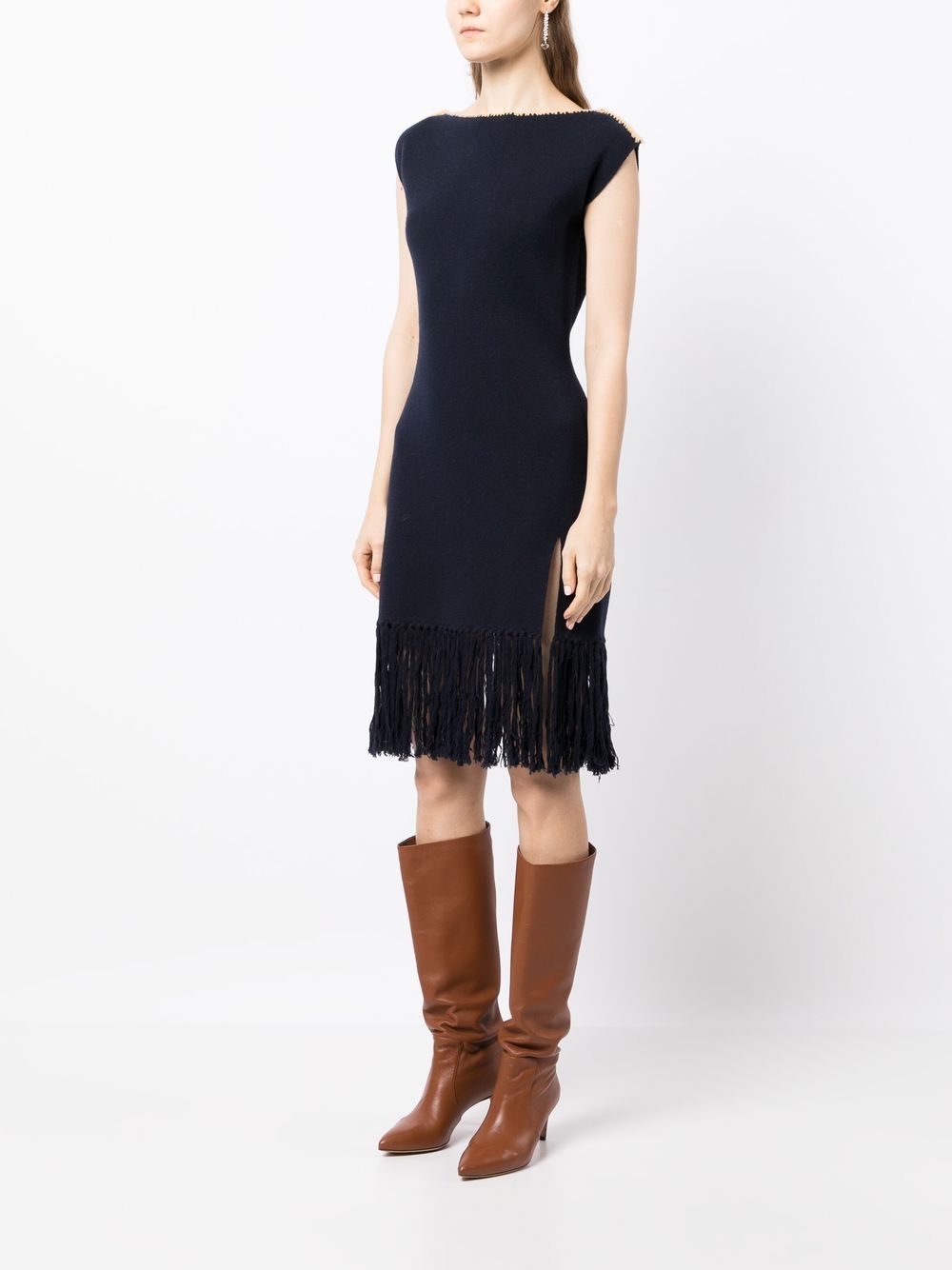 Shop Onefifteen Fringed-edge Wool Dress In Blue