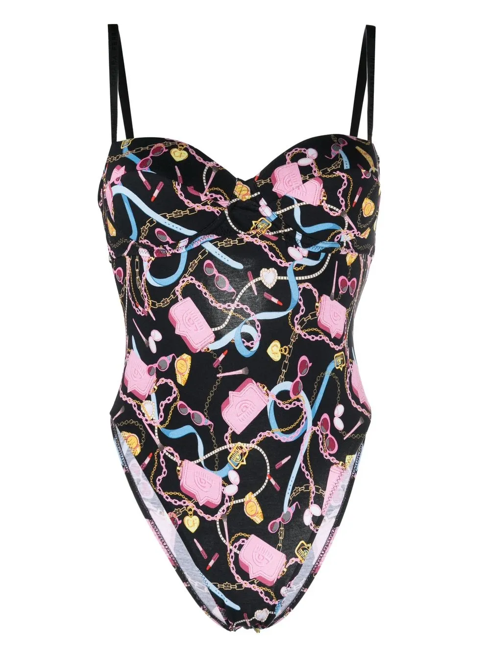 

Chiara Ferragni graphic-print high-cut bodysuit - Black