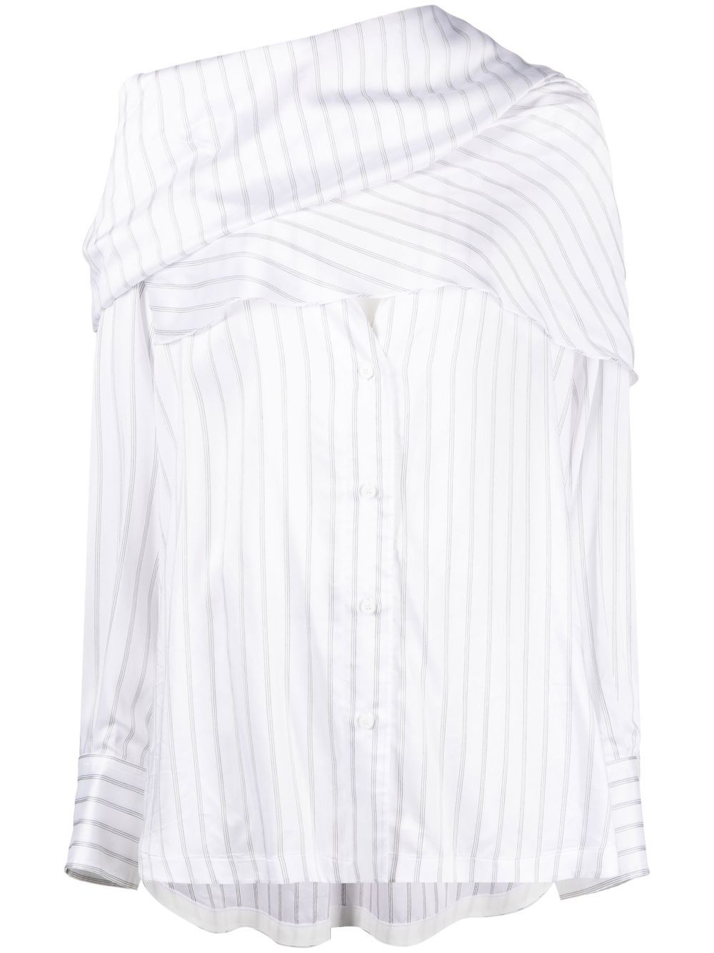 Shop Attico Striped Asymmetric Shirt In 白色