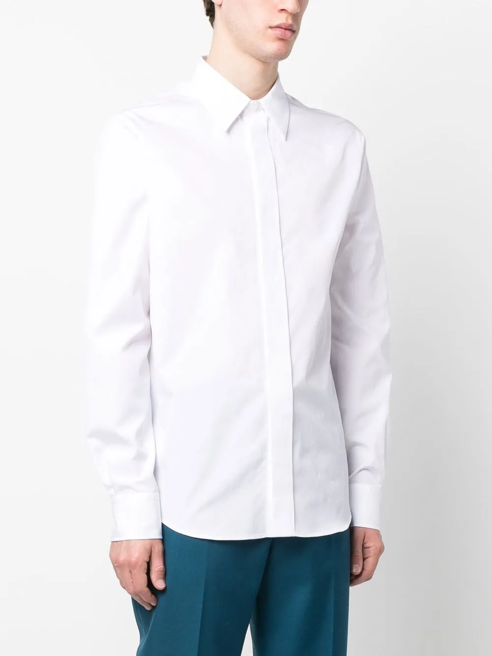 Alexander Mcqueen Piped-trim Collar Poplin Shirt In Weiss