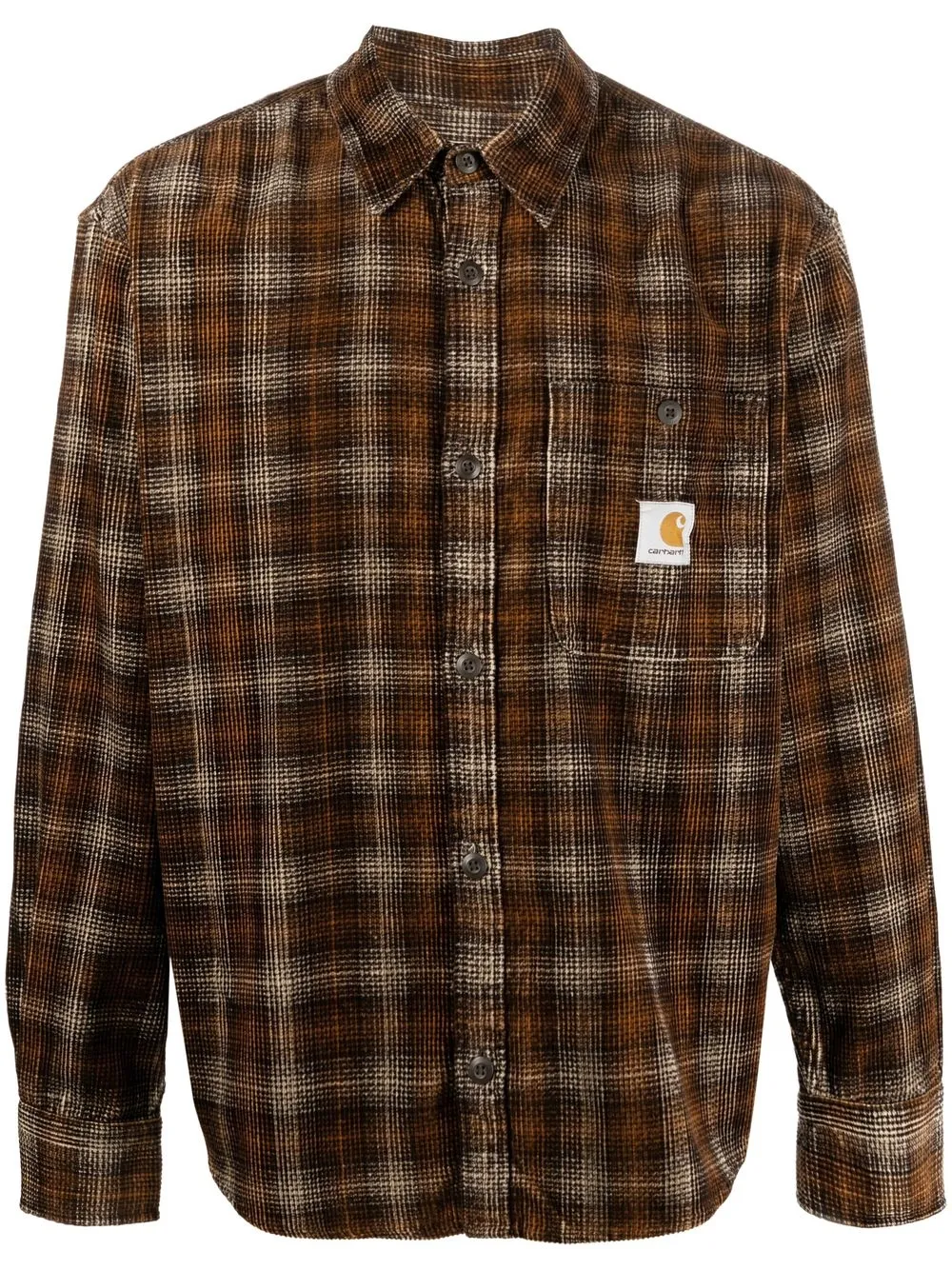 

Carhartt WIP logo-patch check-print shirt - Brown