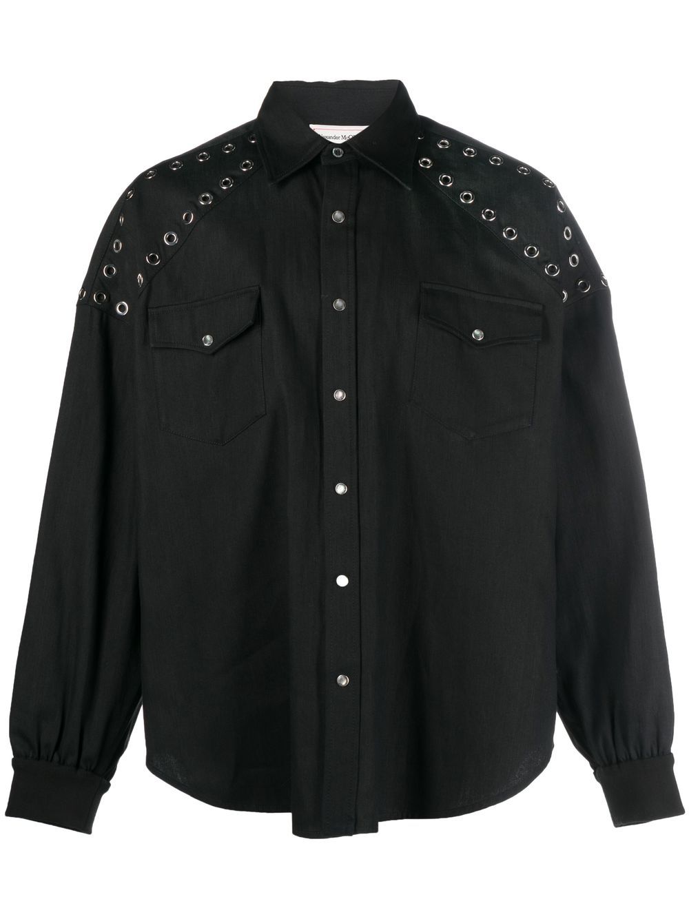 Shop Alexander Mcqueen Eyelet-detail Denim Shirt In Black