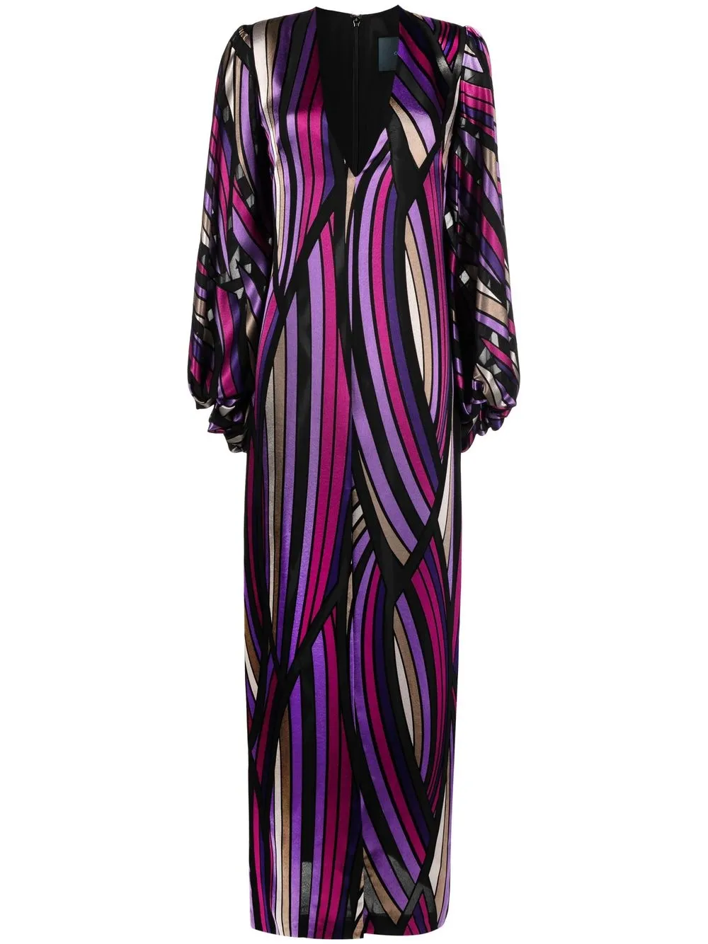 Costarellos Willow Stripe-print Gown In 黑色