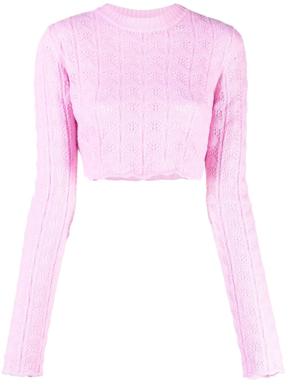 Shop Sportmax Pointelle-knit Cropped Jumper In Pink